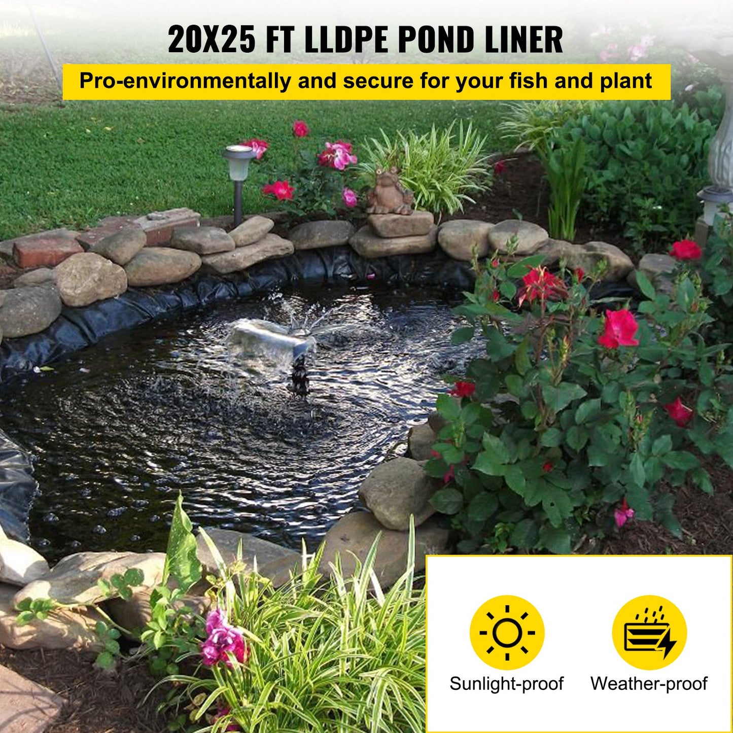 LLDPE Pond Liner 20x25 ft, Pond Liner 20 Mil, Fish Pond Liners for Waterfalls, Ponds and Fish Ponds