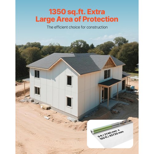 Husfolie, 2740 x 45720 mm, 0,13 mm tjock ångspärr, kraftig plastfolie för rivbeständig, ångspärr av tyg för bostads- och kommersiella byggen, vit |  EU