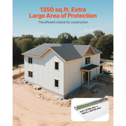 Husfolie, 2740 x 45720 mm, 0,13 mm tjock ångspärr, kraftig plastfolie för rivbeständig, ångspärr av tyg för bostads- och kommersiella byggen, vit |  EU
