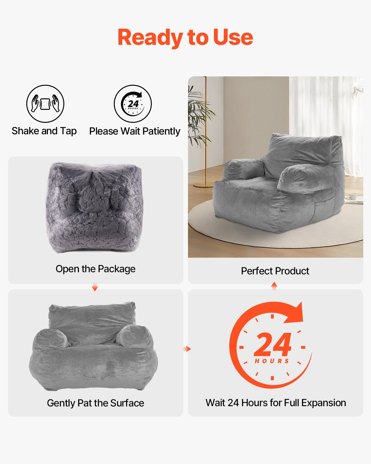Bean Bag Chair BeanBag Soffstol med armstöd för vuxna Plyschgrå