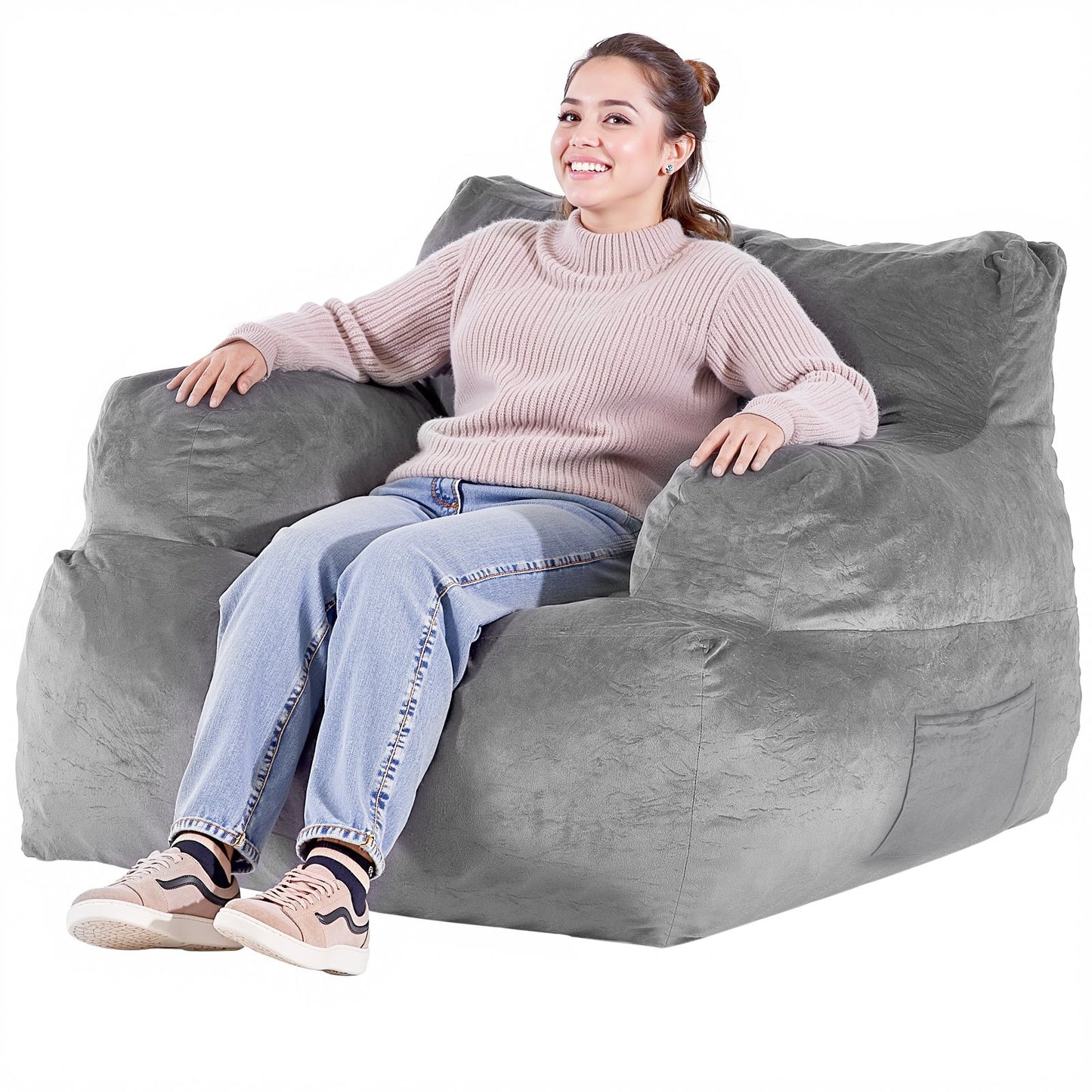 Bean Bag Chair BeanBag Soffstol med armstöd för vuxna Plyschgrå