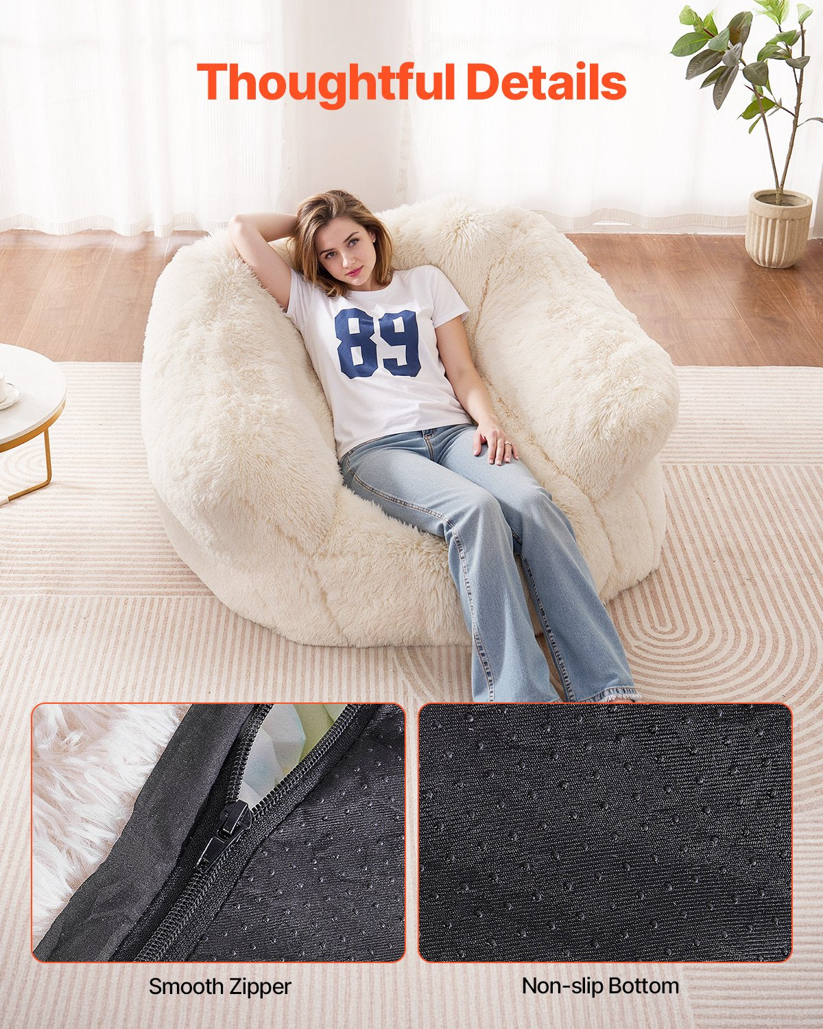 Bean Bag Chair BeanBag Soffstol med armstöd för vuxna Plysch beige