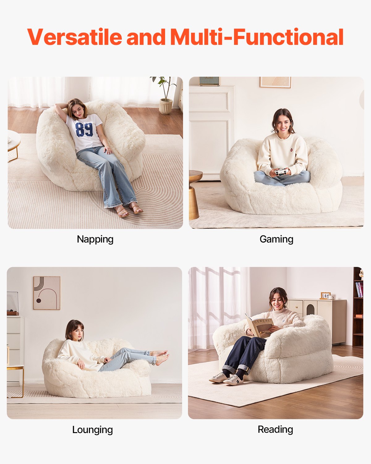 Bean Bag Chair BeanBag Soffstol med armstöd för vuxna Plysch beige