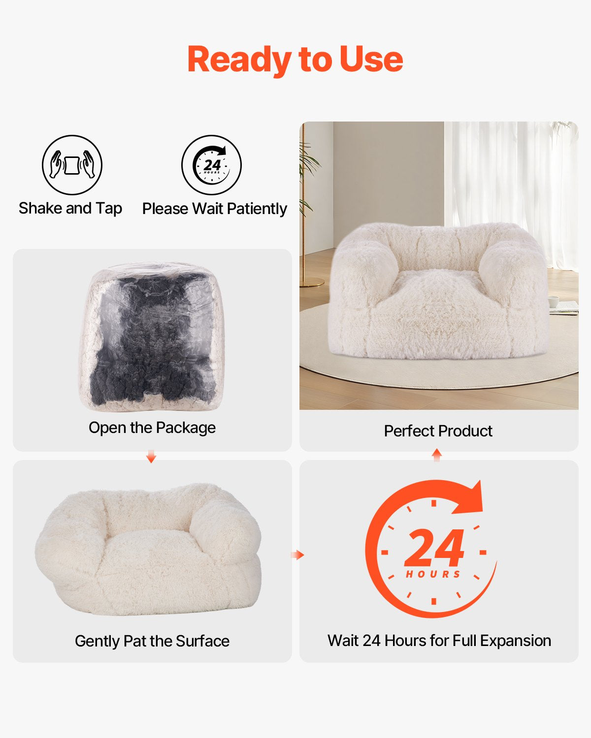 Bean Bag Chair BeanBag Soffstol med armstöd för vuxna Plysch beige