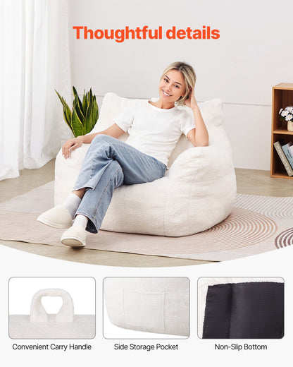 3 fot Bean Bag Stol med mjuka armstöd och förvaringsficka Vit
