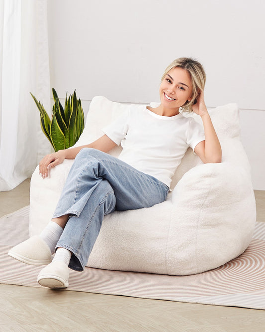 3 fot Bean Bag Stol med mjuka armstöd och förvaringsficka Vit