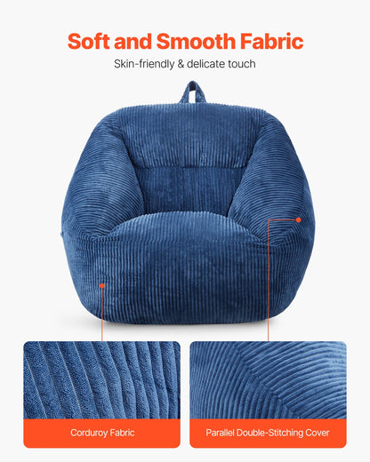 3 fot Bean Bag Stol med mjuka armstöd och förvaringsficka blå
