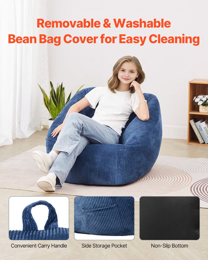 3 fot Bean Bag Stol med mjuka armstöd och förvaringsficka blå