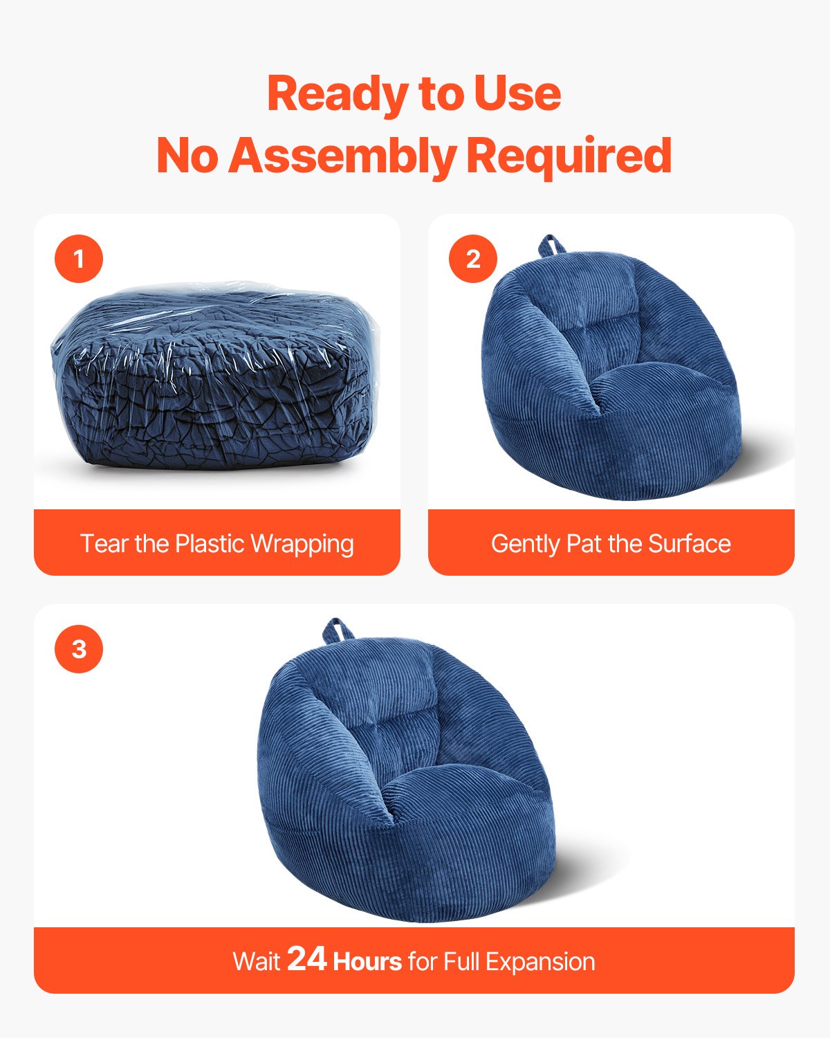 3 fot Bean Bag Stol med mjuka armstöd och förvaringsficka blå