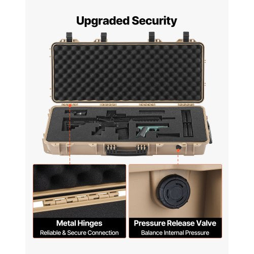 Hård gevärsväska, låsbar gevärsväska med 4 lager förskurna skum, 914 mm vapenförvaring med hjul, IP67 vattentäta och dammtäta pistolförvaringsväskor för gevär, hagelgevär, airsoftvapen, khaki |  EU