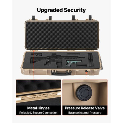 Hård gevärsväska, låsbar gevärsväska med 4 lager förskurna skum, 914 mm vapenförvaring med hjul, IP67 vattentäta och dammtäta pistolförvaringsväskor för gevär, hagelgevär, airsoftvapen, khaki |  EU