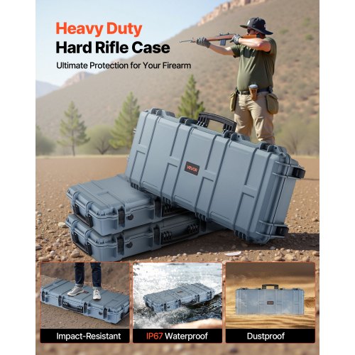 Hård gevärsväska, låsbar gevärsväska med 4 lager förskurna skum, 914 mm vapenförvaring med hjul, IP67 vattentäta och dammtäta pistolförvaringsväskor för gevär, hagelgevär, airsoftvapen, grå |  EU