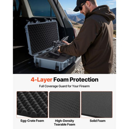 Hård gevärsväska, låsbar gevärsväska med 4 lager förskurna skum, 914 mm vapenförvaring med hjul, IP67 vattentäta och dammtäta pistolförvaringsväskor för gevär, hagelgevär, airsoftvapen, grå |  EU