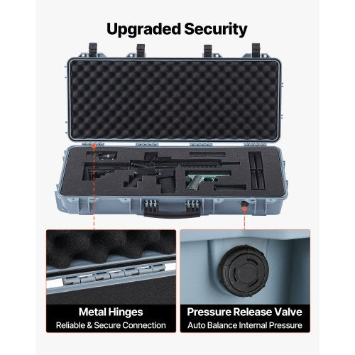 Hård gevärsväska, låsbar gevärsväska med 4 lager förskurna skum, 914 mm vapenförvaring med hjul, IP67 vattentäta och dammtäta pistolförvaringsväskor för gevär, hagelgevär, airsoftvapen, grå |  EU