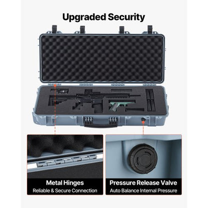 Hård gevärsväska, låsbar gevärsväska med 4 lager förskurna skum, 914 mm vapenförvaring med hjul, IP67 vattentäta och dammtäta pistolförvaringsväskor för gevär, hagelgevär, airsoftvapen, grå |  EU