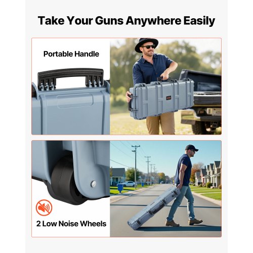 Hård gevärsväska, låsbar gevärsväska med 4 lager förskurna skum, 914 mm vapenförvaring med hjul, IP67 vattentäta och dammtäta pistolförvaringsväskor för gevär, hagelgevär, airsoftvapen, grå |  EU
