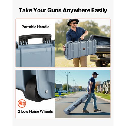 Hård gevärsväska, låsbar gevärsväska med 4 lager förskurna skum, 914 mm vapenförvaring med hjul, IP67 vattentäta och dammtäta pistolförvaringsväskor för gevär, hagelgevär, airsoftvapen, grå |  EU