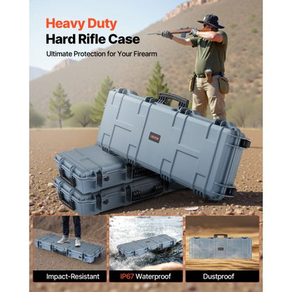 Hård gevärsväska, låsbar gevärsväska med förskurna skum, 1066 mm flyttbar vapenförvaring med hjul, IP67 vattentät och dammtät pistolförvaring för gevär, hagelgevär, airsoftvapen, grå |  EU