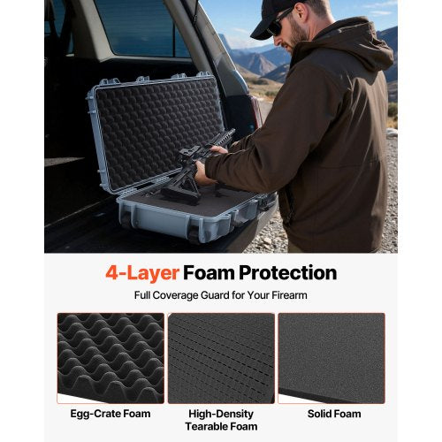 Hård gevärsväska, låsbar gevärsväska med förskurna skum, 1066 mm flyttbar vapenförvaring med hjul, IP67 vattentät och dammtät pistolförvaring för gevär, hagelgevär, airsoftvapen, grå |  EU