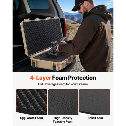 Hård gevärsväska, Låsbar gevärsväska med förskurna skum, 1066 mm Flyttbar vapenförvaring med hjul, IP67 Vattentät och dammtät pistolförvaring för gevär, hagelgevär, airsoftvapen, Khaki |  EU