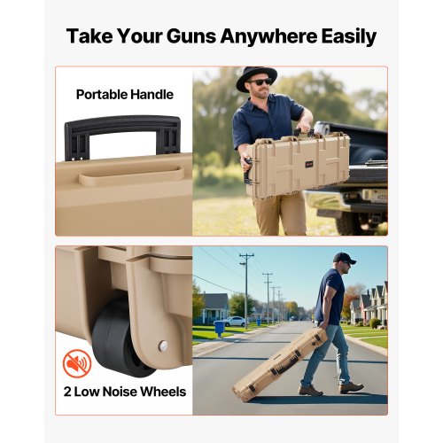 Hård gevärsväska, Låsbar gevärsväska med förskurna skum, 1066 mm Flyttbar vapenförvaring med hjul, IP67 Vattentät och dammtät pistolförvaring för gevär, hagelgevär, airsoftvapen, Khaki |  EU