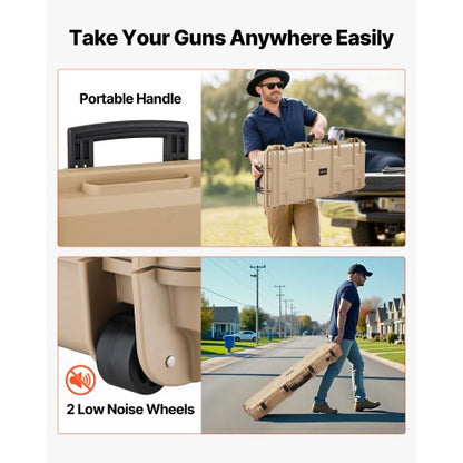 Hård gevärsväska, Låsbar gevärsväska med förskurna skum, 1066 mm Flyttbar vapenförvaring med hjul, IP67 Vattentät och dammtät pistolförvaring för gevär, hagelgevär, airsoftvapen, Khaki |  EU
