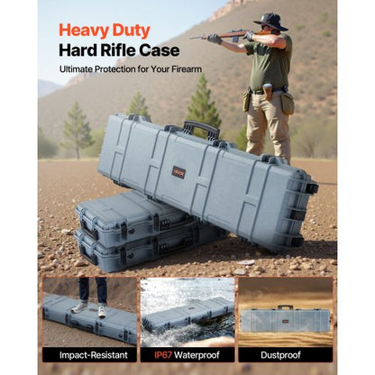 Hård gevärsväska, Låsbar gevärsväska med förskurna skum, 1270 mm Flyttbar vapenförvaring med hjul, IP67 Vattentät och dammtät pistolförvaring för gevär, hagelgevär, airsoftvapen, Grå |  EU