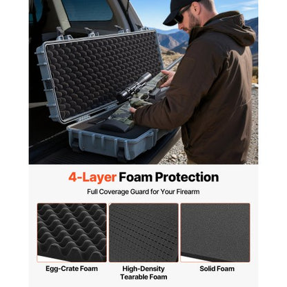 Hård gevärsväska, Låsbar gevärsväska med förskurna skum, 1270 mm Flyttbar vapenförvaring med hjul, IP67 Vattentät och dammtät pistolförvaring för gevär, hagelgevär, airsoftvapen, Grå |  EU