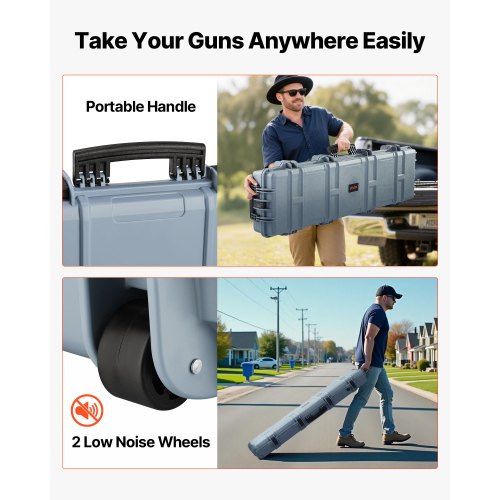 Hård gevärsväska, Låsbar gevärsväska med förskurna skum, 1270 mm Flyttbar vapenförvaring med hjul, IP67 Vattentät och dammtät pistolförvaring för gevär, hagelgevär, airsoftvapen, Grå |  EU