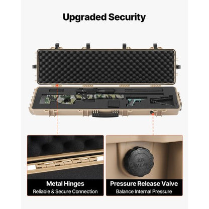 Hård gevärsväska, Låsbar gevärsväska med förskurna skum, 1270 mm Flyttbar vapenförvaring med hjul, IP67 Vattentät och dammtät pistolförvaring för gevär, hagelgevär, airsoftvapen, Khaki |  EU