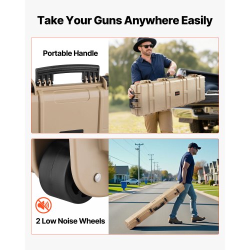Hård gevärsväska, Låsbar gevärsväska med förskurna skum, 1270 mm Flyttbar vapenförvaring med hjul, IP67 Vattentät och dammtät pistolförvaring för gevär, hagelgevär, airsoftvapen, Khaki |  EU