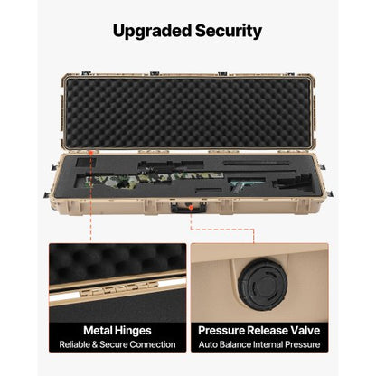 Hård gevärsväska, Låsbar gevärsväska med förskurna skum, 1320 mm vapenförvaring med hjul, Robusta IP67 vattentäta och dammtäta pistolförvaringsväskor för gevär, hagelgevär, airsoftvapen, khaki |  EU