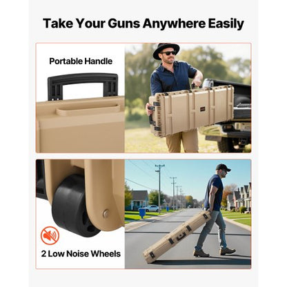Hård gevärsväska, Låsbar gevärsväska med förskurna skum, 1320 mm vapenförvaring med hjul, Robusta IP67 vattentäta och dammtäta pistolförvaringsväskor för gevär, hagelgevär, airsoftvapen, khaki |  EU