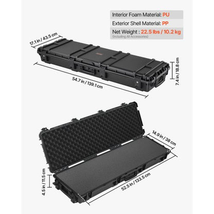 Hård gevärsväska, låsbar gevärsväska med förskurna skum, 1320 mm vapenförvaring med hjul, kraftiga IP67 vattentäta och dammtäta pistolförvaringsväskor för gevär, hagelgevär, airsoftvapen, svart |  EU