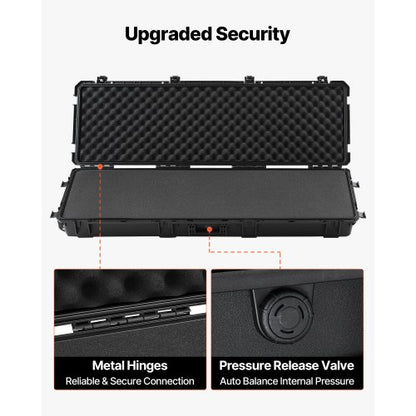 Hård gevärsväska, låsbar gevärsväska med förskurna skum, 1320 mm vapenförvaring med hjul, kraftiga IP67 vattentäta och dammtäta pistolförvaringsväskor för gevär, hagelgevär, airsoftvapen, svart |  EU