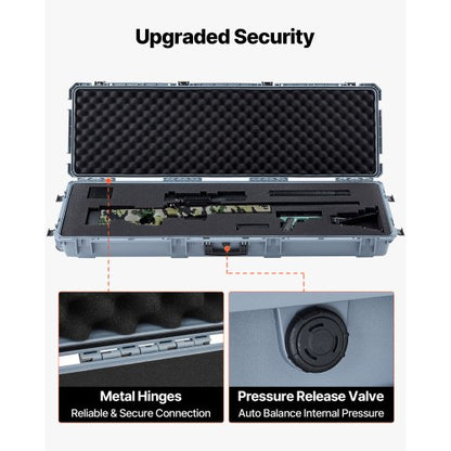 Hård gevärsväska, låsbar gevärsväska med förskurna skum, 1320 mm vapenförvaring med hjul, kraftiga IP67 vattentäta och dammtäta pistolförvaringsväskor för gevär, hagelgevär, airsoftvapen, grå |  EU