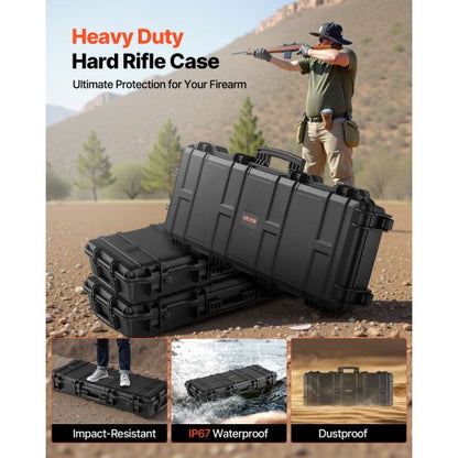 Hård gevärsväska, låsbar gevärsväska med 4 lager förskurna skum, 914 mm vapenförvaring med hjul, IP67 vattentäta och dammtäta pistolförvaringsväskor för gevär, hagelgevär, airsoftvapen, svart |  EU