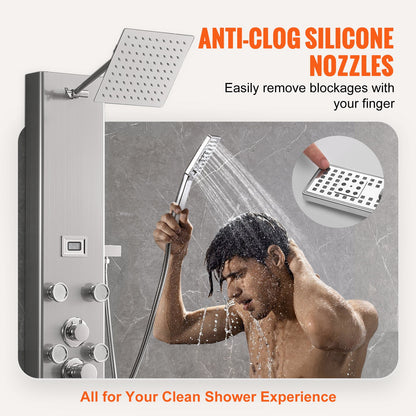Shower Panel Tower System 6 lägen Digital Display Rostfritt stål Regnfall