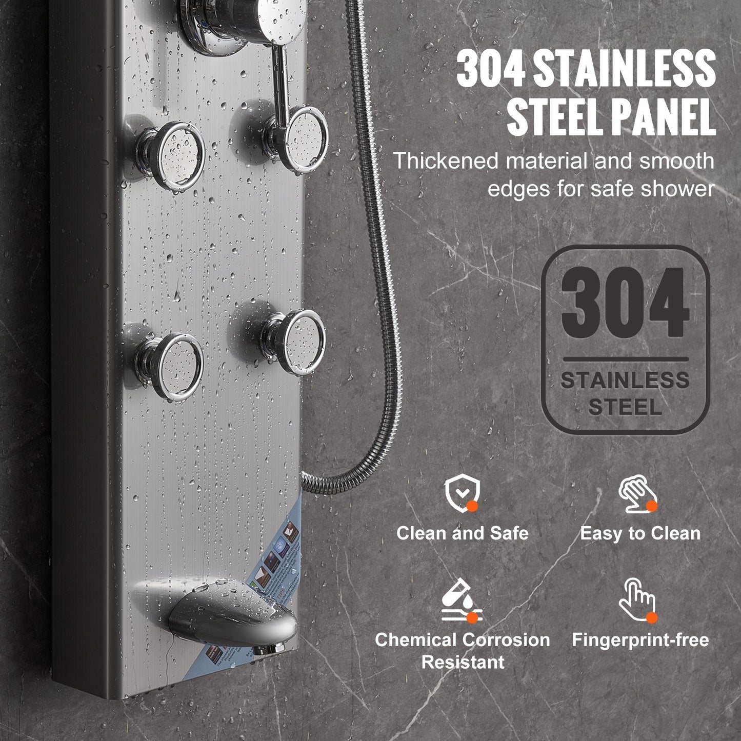 Shower Panel Tower System 6 lägen Digital Display Rostfritt stål Regnfall