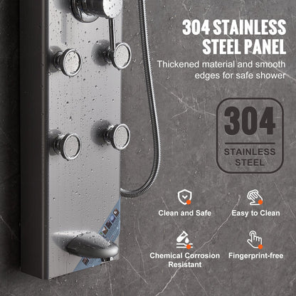 Shower Panel Tower System 6 lägen Digital Display Rostfritt stål Regnfall