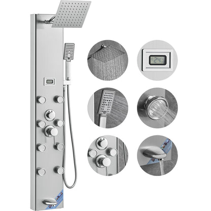 Shower Panel Tower System 6 lägen Digital Display Rostfritt stål Regnfall