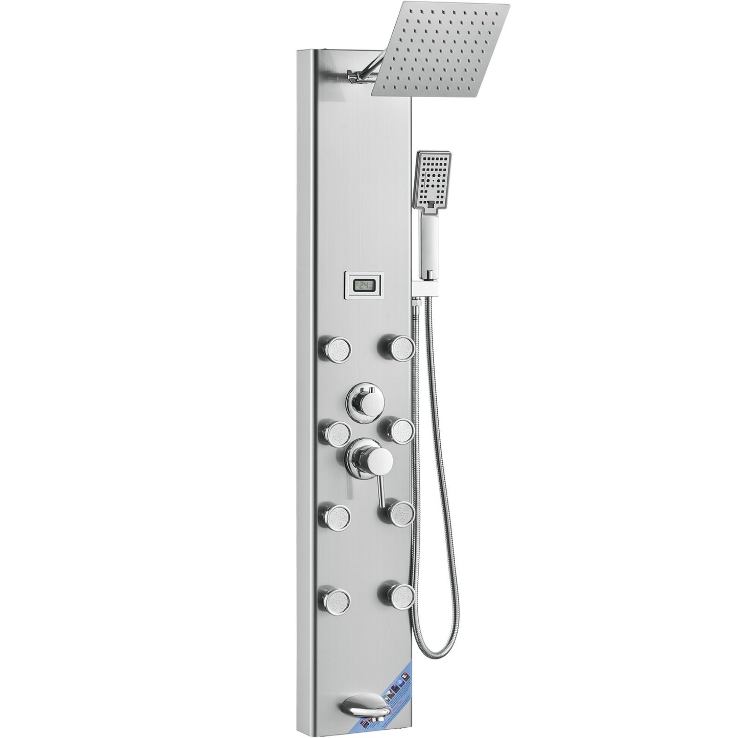 Shower Panel Tower System 6 lägen Digital Display Rostfritt stål Regnfall