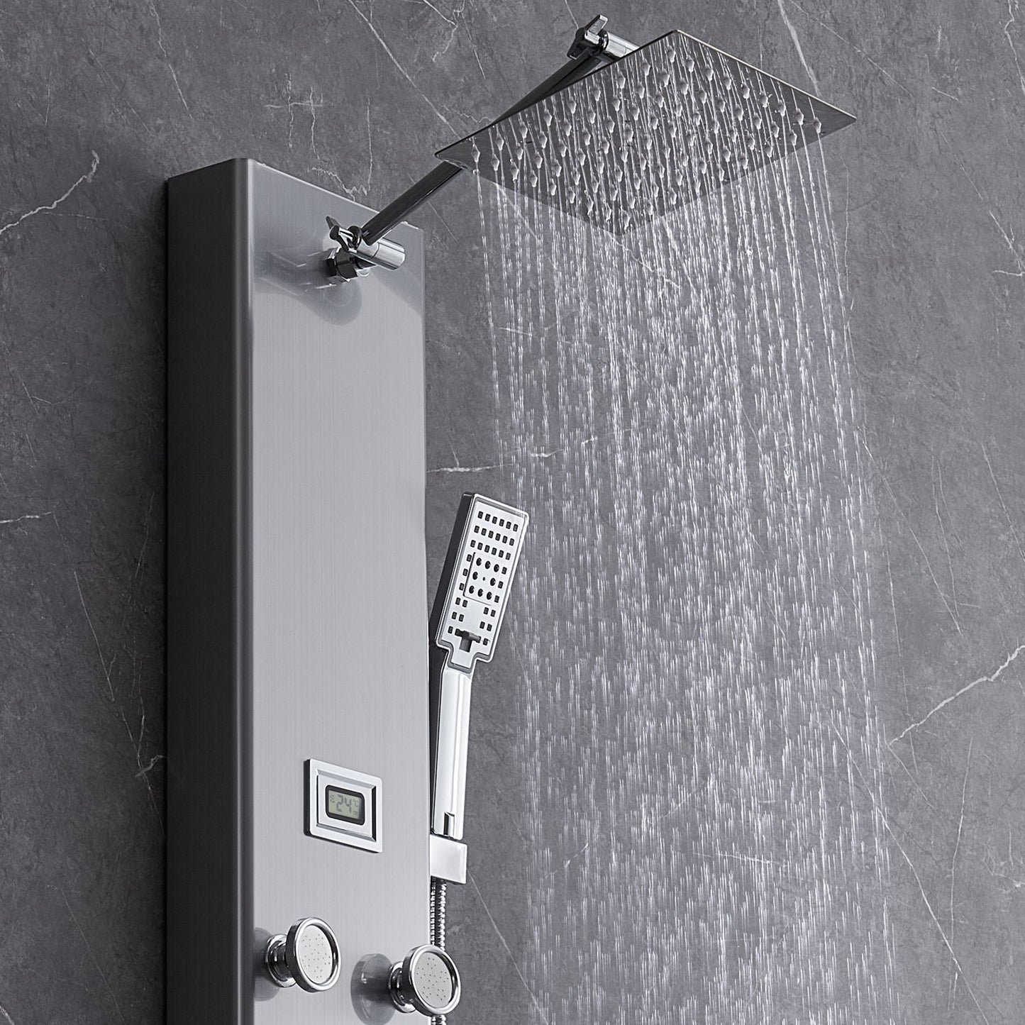 Shower Panel Tower System 6 lägen Digital Display Rostfritt stål Regnfall