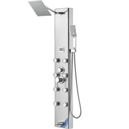 Shower Panel Tower System 6 lägen Digital Display Rostfritt stål Regnfall