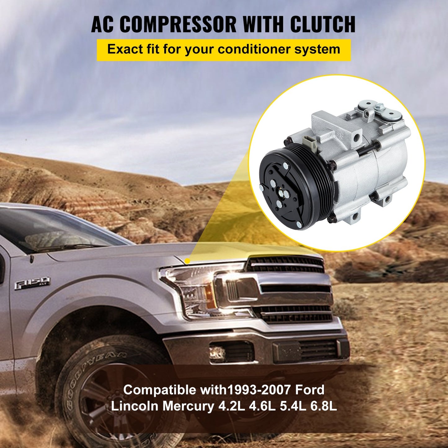 CO 101290C (4L3Z19703AB) Universal AC-kompressor för luftkonditionering för 93-07 Ford Lincoln Mercury Thunderbird F150 4.2L 4.6L 5.4L 6.8L FS10 A/C-kompressorenhet 58129 5716559 58161529