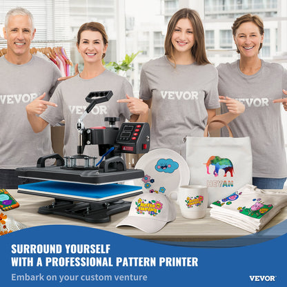 Heat Press, 5 i 1 Heat Press Machine Machine 12x15, Clamshell Sublimation Transfer Printer Snabb uppvärmning, Digital exakt temperaturkontroll, Vinyl Heat Press för T-shirt tallrik Mugg Cup, 1250W