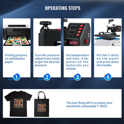 Heat Press, 5 i 1 Heat Press Machine Machine 12x15, Clamshell Sublimation Transfer Printer Snabb uppvärmning, Digital exakt temperaturkontroll, Vinyl Heat Press för T-shirt tallrik Mugg Cup, 1250W