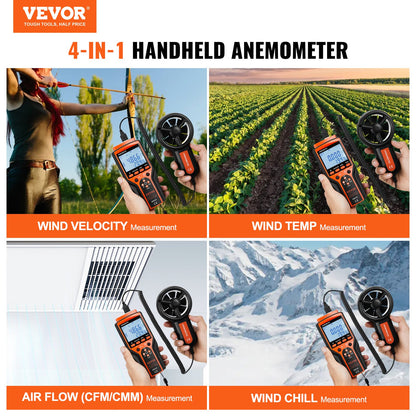 Split Handheld Anemometer, 14℉-140℉, Digital vindhastighet CFM-mätare med LED-bakgrundsbelysningsskärm, Mäter vindhastighet Vindtemperatur Luftflöde Vindavkylning, för segling Surfing Flygande HVAC