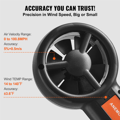 Split Handheld Anemometer, 14℉-140℉, Digital vindhastighet CFM-mätare med LED-bakgrundsbelysningsskärm, Mäter vindhastighet Vindtemperatur Luftflöde Vindavkylning, för segling Surfing Flygande HVAC