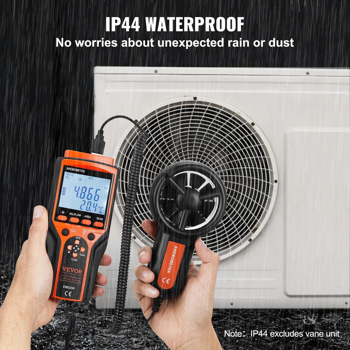 Split Handheld Anemometer, 14℉-140℉, Digital vindhastighet CFM-mätare med LED-bakgrundsbelysningsskärm, Mäter vindhastighet Vindtemperatur Luftflöde Vindavkylning, för segling Surfing Flygande HVAC